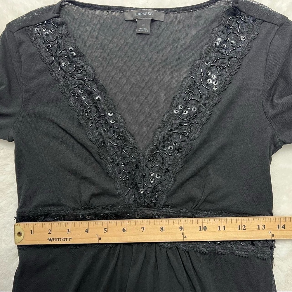 Vintage Beaded Mesh Mini Dress Tunic Black Whimsygoth Dark Romance Goth - Picture 5 of 8